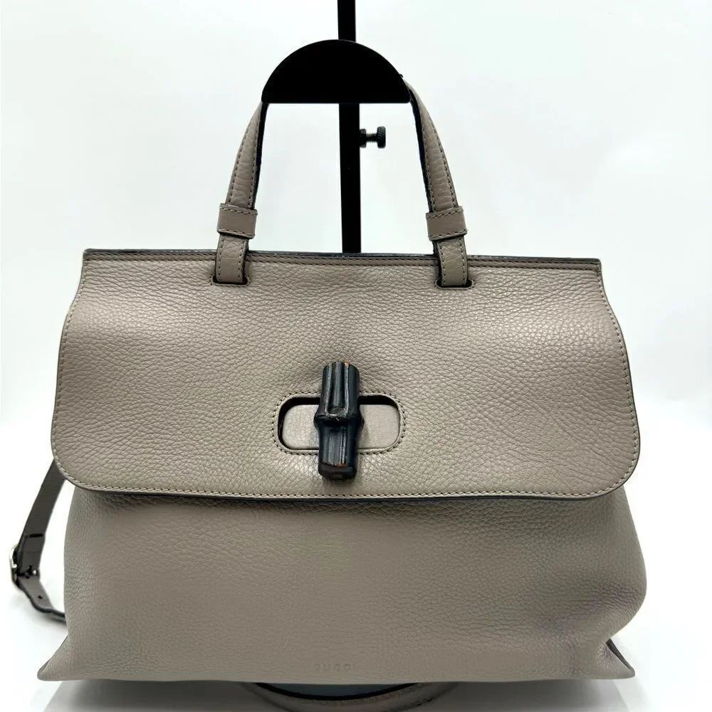 Auth Gucci Gray Top Handle Bamboo Accent 2way Daily Tote Bag Preloved Purse Ex+
